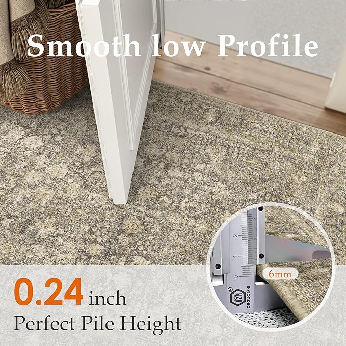 Brown Runner Rug 2x5 Hallway Machine Washable Kitchen Vintage Distressed Non Slip Long Carpet Indoor Retro Floral Bedroom Accent Throw Rug for Bathroom Office Laundry Dining Room