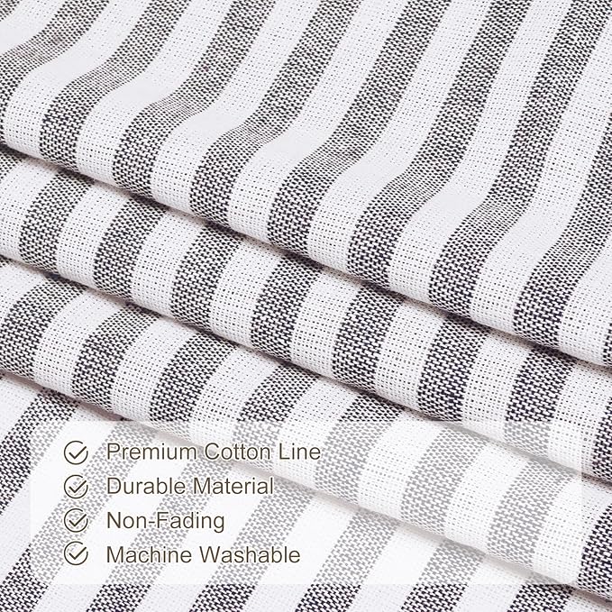 ASPMIZ Cotton Linen Farmhouse Curtains Boho Rustic Button Panel, Country Window Curtain Panels, Brown Stripe Modern Curtains for Living Room, Back Tab & Rod Pocket Curtain 52 x 63 Inch, 2 Panels