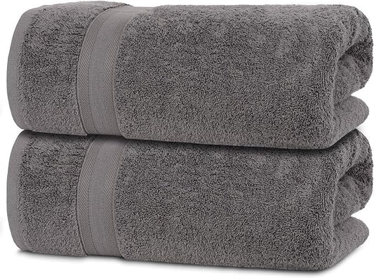 Quick-Dry, Soft & High Absorbent Jumbo Bath Sheet 35"x70" Cotton Turkish Bath Towel Set of 2 | Daily Use 100% Cotton for Bathroom, Gym & More | Bathroom Towels Set (2 Pcs, Grey)
