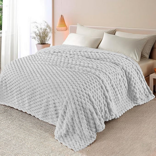 Whale Flotilla King Size Blanket for Bed with Jacquard Pattern, Fuzzy Soft Cozy Exquisite Blankets for All Season, Warm and Fluffy, 90x104 Inch, Light Grey
