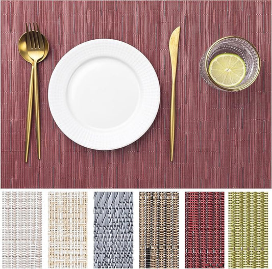 LEXMORE PVC Woven Placemats 4 PCS Wipeable Indoor/Outdoor Table Mats Washable Vinyl Place Mats for Dining Table, Set of 4-Burgundy