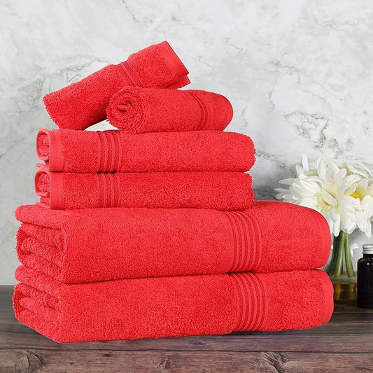 Superior Egyptian Cotton 6-Piece Towel Set, Assorted Towels for Home Bathroom, Master, Guest Bath, Decor Essentials, Includes 2 Bath, 2 Hand, 2 Face Towels/Washcloths, Quick Dry, Absorbent, Red