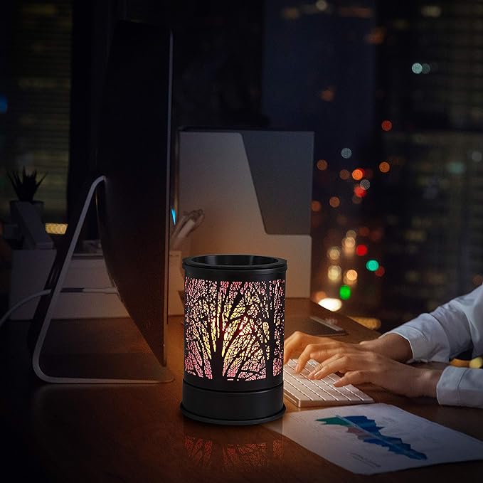 Fragrance Wax Melts Warmer with 7 Colors LED Changing Light Classic Black Forest Design Scent Oil Candle Warmer