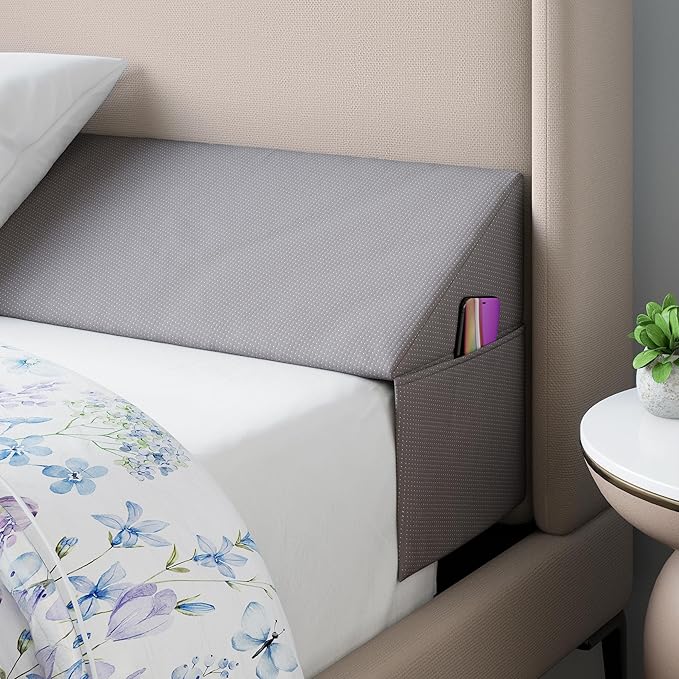 Wedge Pillow Headboard Bed Gap Filler California King - Headboard Pillow 72 X 10 X 6 - Long Pillow for Bed Wedge Gap Filler with Large Pocket for Bed Accessories - Mattress Gap Filler (Grey)