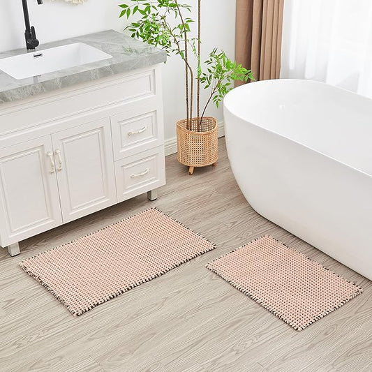 Douceur Waffle Bath mat for Bathroom Floor Non Slip, Super Soft Acrylic Blend Bath Rugs with Tassels, Quick Dry Bathroom Rugs Machine Washable, 16" x 24", Brown
