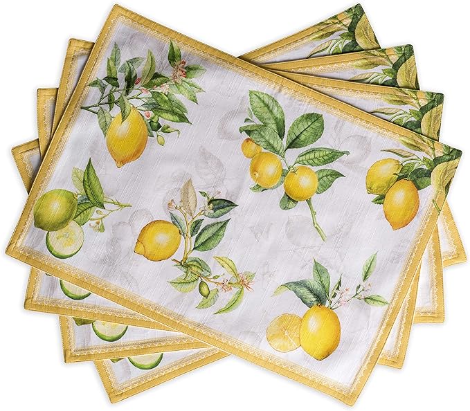 Maison d' Hermine Placemats Set of 4 100% Cotton Washable Cloth Place Mats, Reusable Table Mats for Kitchen Dining Decoration, Party, Wedding, Restaurant Spring/Summer (Limoncello, 13" x 19")