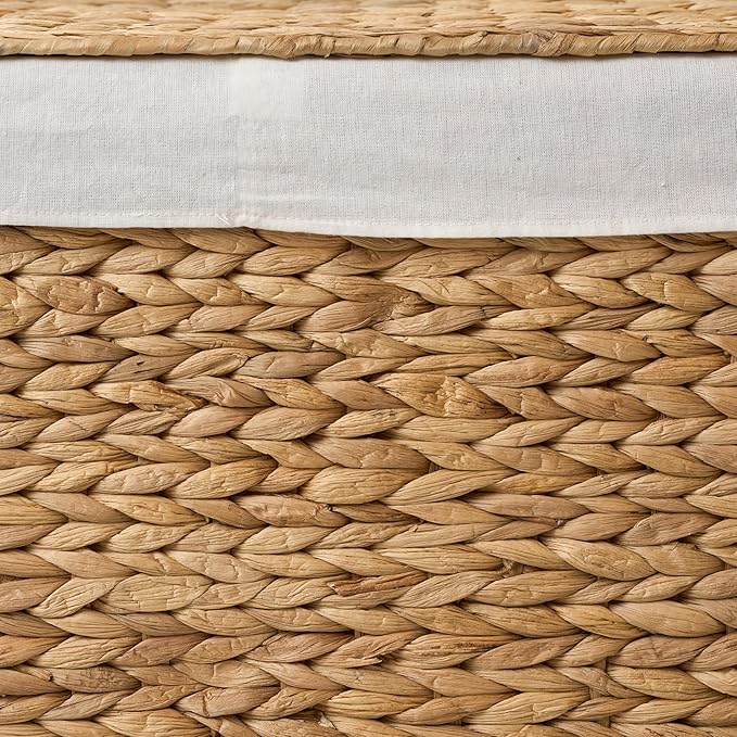 Woven Laundry Basket with Lid - Large Wicker Hamper with Lid for Clothes Storage - Round Rattan Laundry Hamper - Water Hyacinth Storage Basket with Lid (Natural Brown, 24x12.8x24 in)