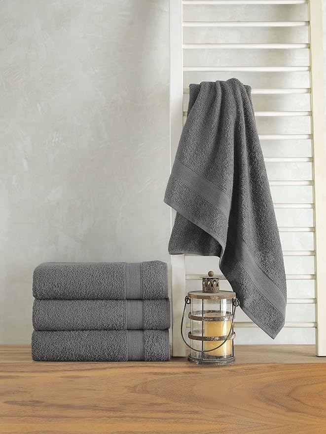 Quick-Dry, Soft & High Absorbent Bath Towels 27"x54" Cotton Turkish Bath Towel Set of 4 | Daily Use 100% Cotton Towels for Bathroom, Gym & More | Bathroom Towels Set (4 Pcs, Grey)