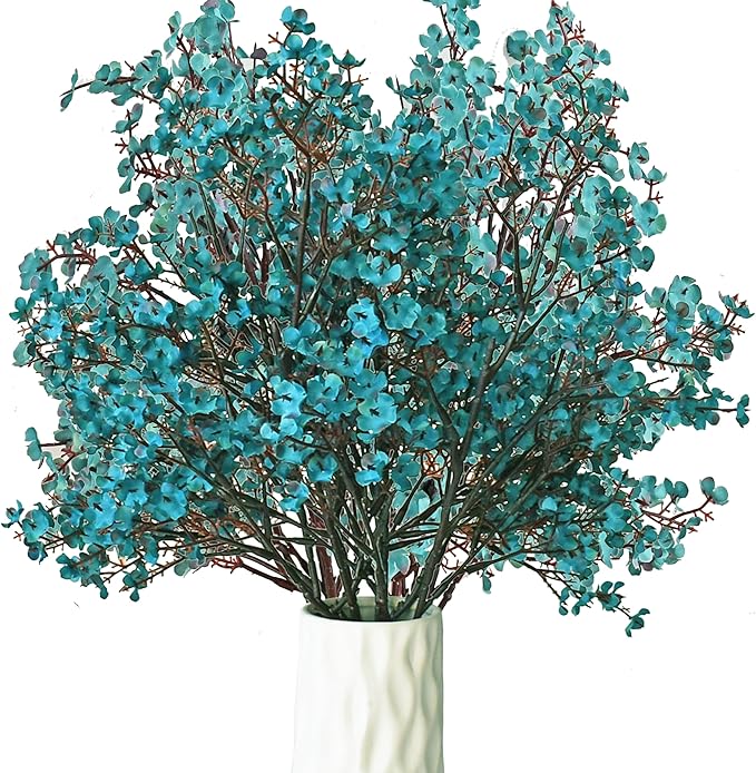 Mandy's Teal Artificial Baby’s Breath Flowers 15 Bundles Silk Gypsophila with Bendable Stems for Fall Centerpiece Wedding Decor and Table Arrangements
