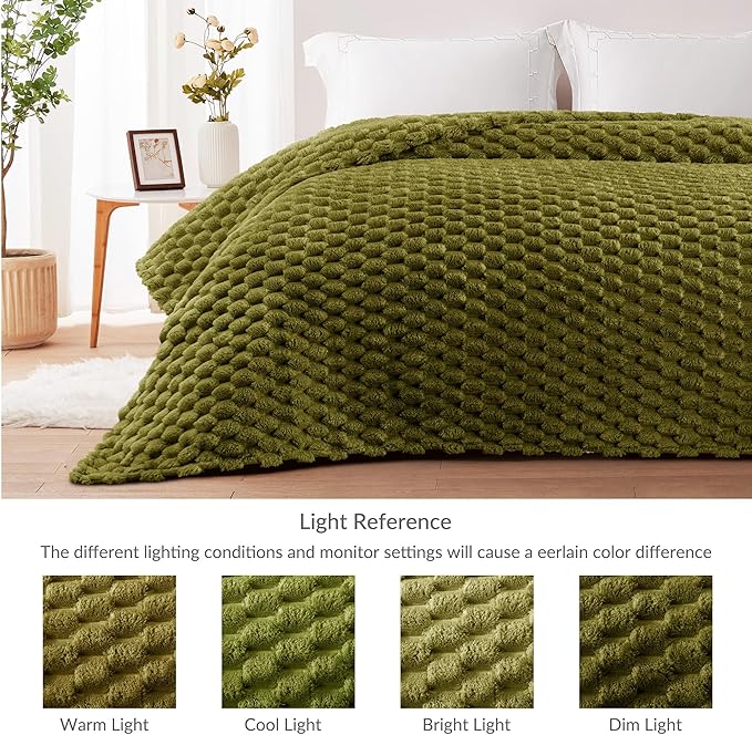 Whale Flotilla King Size Blanket for Bed with Jacquard Pattern, Fuzzy Soft Cozy Exquisite Blankets for All Season, Warm and Fluffy, 90x104 Inch, Olive