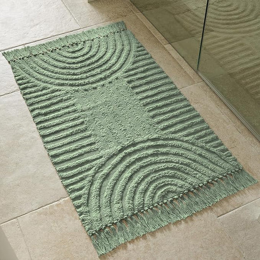 KIBAGA Beautiful Boho Rug with Tassels for Your Bathroom - Soft 2 x 3 ft. Cotton Rug Fits Perfectly Into Your Bath - Washable, Non-Slip Mat Ideal to Enhance Any Modern Home Decor, 24 x 36 inch