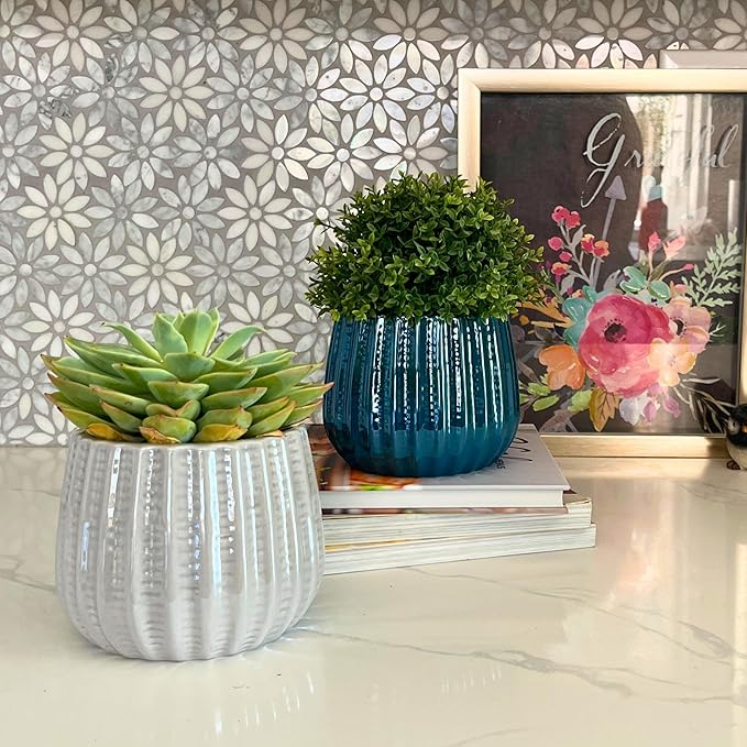 Admired by Nature 4" Ceramic Flower Planter Houseplant Ceramic Pot, Decorative Planter for Indoor Plant Succulent Plant Home Décor, Lightweight, Grey, Gray