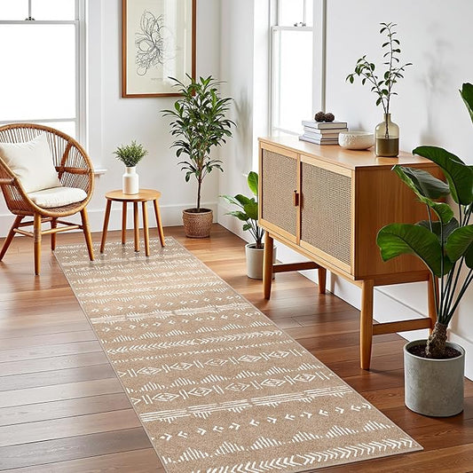 2'6''x8' Runner Rug for Entryway Indoor, Boho Kitchen Runner Rug Non Slip Washable Runner Rugs with Rubber Backing Soft Carpet Runner for Kitchen Laundry Bedroom, Coffee