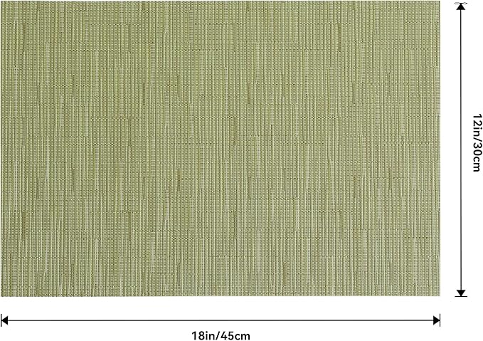 Leetaltree Pea Green Placemats Set of 6 - Heat Resistant Non-Slip Place mats for Dining Table, Washable Durable PVC Vinyl Woven Table Mats（Pea Green, 6）