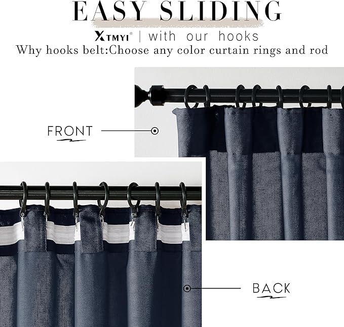 XTMYI Navy Blue Short Length Curtains for Windows,Linen Sheer Cutains for Bedroom Kitchen,45 Inch Long