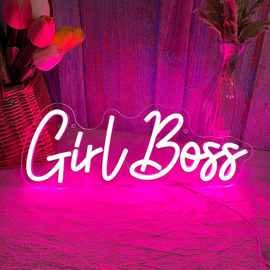 Girl Boss Neon Pink USB Led Light Up Sign for Girls Bedroom Home Wall Decor Female Office Dest Wall Art Sign Christmas Birthday Gifts, 15.7 x 5.9 Inch