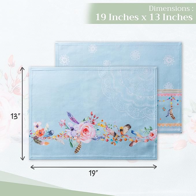 Maison d' Hermine Placemats Set of 4 100% Cotton Washable Cloth Place Mats, Reusable Table Mats for Kitchen Dining Decoration, Party, Wedding, Restaurant Spring/Summer (Ibiza, 13" x 19")