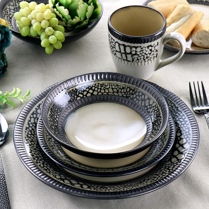 Elama Desert Sand 16 Piece Stoneware Dinnerware Set, Brown