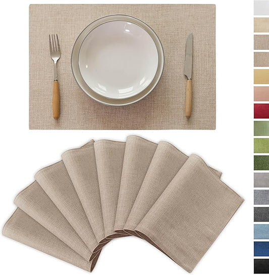 Demetex Linen Placemats Set of 8 Modern Beige Place Mats Heat Reasistant Washable Table Placemat for Dining Room Restaurant Indoor, 13x19 inch, Light Linen