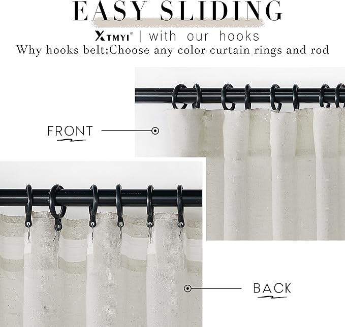 XTMYI 86 Inch Linen Curtains,2 Panels Set Semi Sheer Boho Back Tab Pleated Rod Pocket Curtain Drapes for Living Room Bedroom,Cream Ivory,40x86 in Long