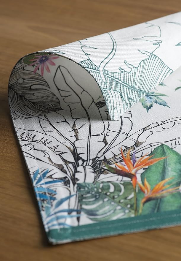 Maison d' Hermine Placemats Set of 4 100% Cotton Washable Cloth Place Mats, Reusable Table Mats for Kitchen Dining Decoration, Party, Wedding, Restaurant Spring/Summer (Tropiques, 13" x 19")