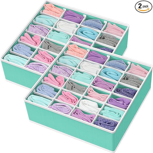 Simple Houseware 2 Pack Closet Sock Organizer, 24 Cell Drawer Divider, Turquoise