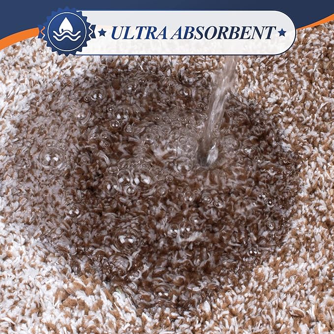 Walensee Bathroom Contour Rug (20 x 24, Ombre Brown) Non Slip, Absorbent, Soft Microfiber Shaggy U Shape Bath Mat