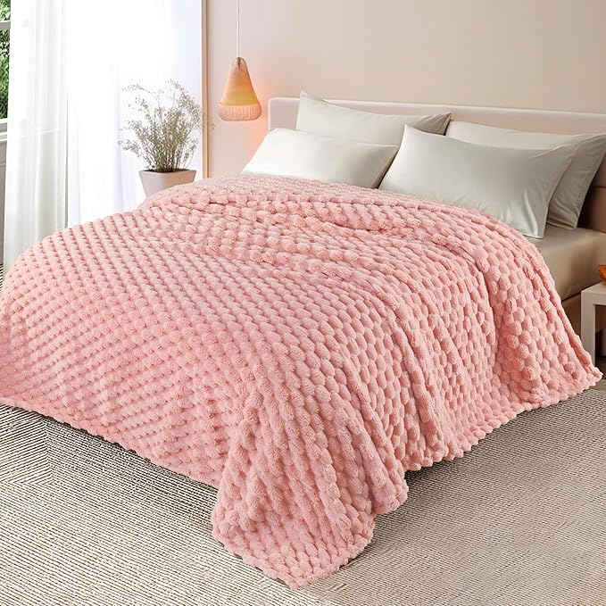 Whale Flotilla King Size Blanket for Bed with Jacquard Pattern, Fuzzy Soft Cozy Exquisite Blankets for All Season, Warm and Fluffy, 90x104 Inch, Pink