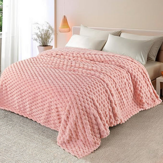 Whale Flotilla King Size Blanket for Bed with Jacquard Pattern, Fuzzy Soft Cozy Exquisite Blankets for All Season, Warm and Fluffy, 90x104 Inch, Pink
