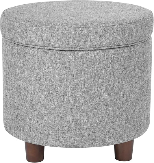 Homepop Home Decor | Upholstered Round Storage Ottoman | Ottoman with Storage for Living Room & Bedroom, Light Gray Tweed Large