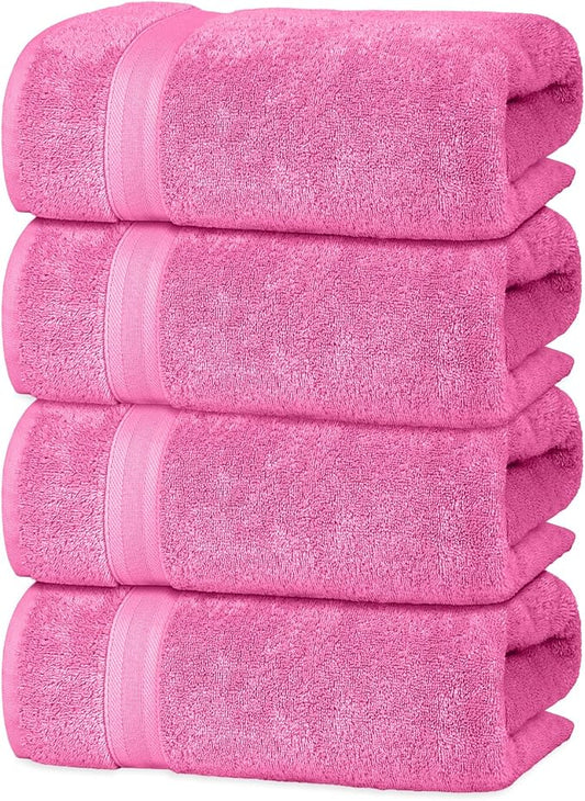 Quick-Dry, Soft & High Absorbent Hand Towels 16"x29" Cotton Turkish Hand Towel Set of 4 | Daily Use 100% Cotton Towels for Bathroom, Gym & More | Bathroom Hand Towels (4 Pcs, Pink)
