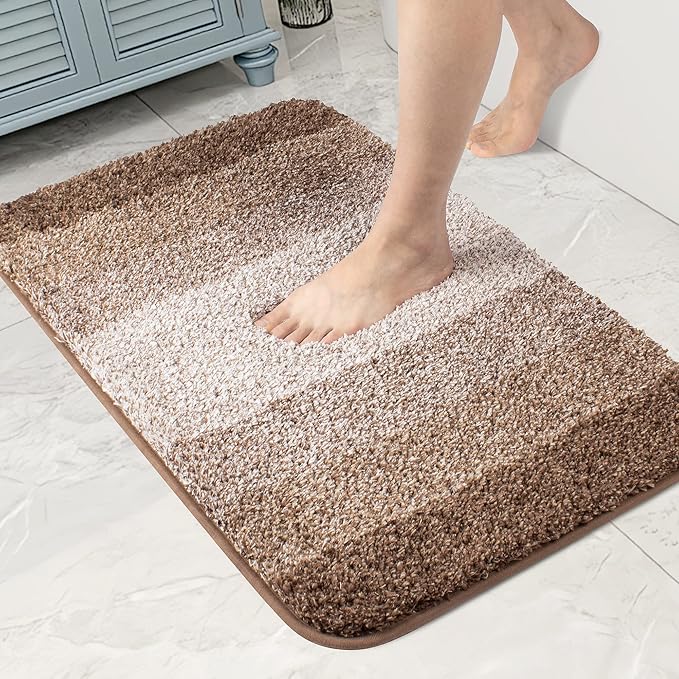 Walensee Non Slip Bath Mat (24 x 36, Ombre Brown) - Soft Microfiber Shaggy Mat, Water Absorbent, Machine Washable, Thick Plush Rug for Shower