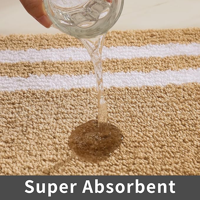 COSY HOMEER Extra Thick Bath Rugs - Anti-Slip Bath Linen Sets Mats Soft Plush 100% Strong Polyester Living Room Bathroom Water Absorbent(Beige,20x32 - Inches)