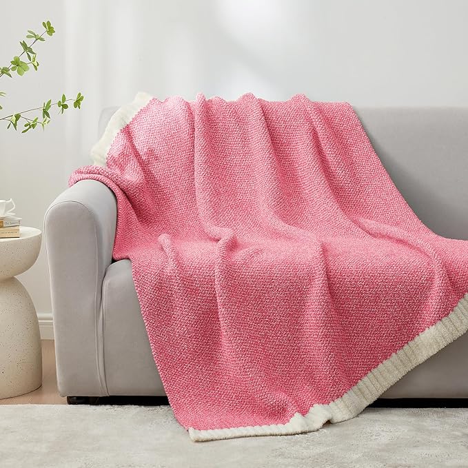 Snuggle Sac Hot Pink Throw Blanket for Couch, Pink Blanket Super Soft Microfiber Blankets Warm Cozy Knit Fuzzy Plush Lightweight Throws Gift for Women Girls, Hot Pink, 50x60 inches