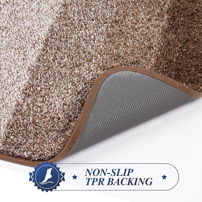 Walensee Non Slip Bath Mat (24 x 36, Ombre Brown) - Soft Microfiber Shaggy Mat, Water Absorbent, Machine Washable, Thick Plush Rug for Shower