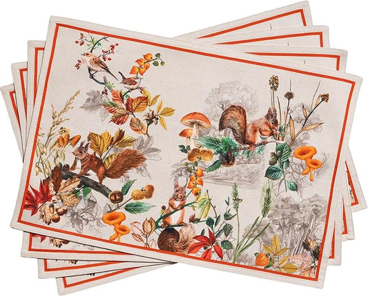 Maison d' Hermine Placemats Set of 4 100% Cotton Washable Cloth Place Mats, Reusable Table Mats for Kitchen Dining Decoration, Party, Wedding, Restaurant (Recolte, 13" x 19")