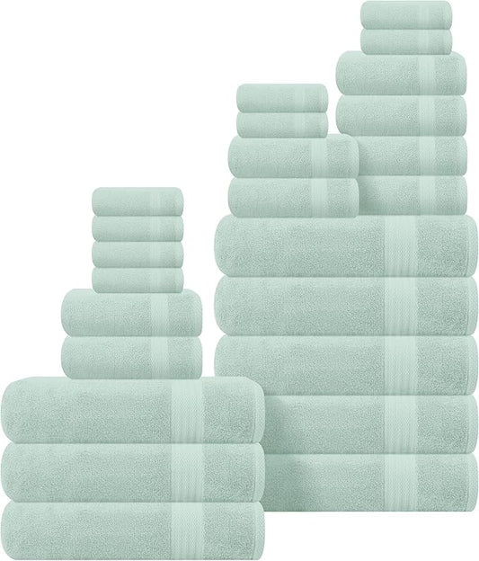 GLAMBURG Ultra Soft 24-Piece Towel Set - 100% Pure Ringspun Cotton, Contains 8 Oversized Bath Towels 27x54, 8 Hand Towels 16x28, 8 Wash Cloths 13x13 - Ideal for Everyday use, Hotel & Spa - Sea Green
