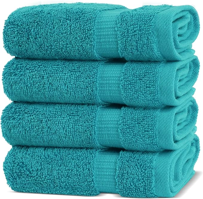 Chakir Turkish Linens | Hotel & Spa Quality 100% Cotton Premium Turkish Towels | Soft & Absorbent (4-Piece Washcloths, Aqua)