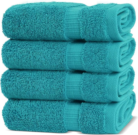 Chakir Turkish Linens | Hotel & Spa Quality 100% Cotton Premium Turkish Towels | Soft & Absorbent (4-Piece Washcloths, Aqua)