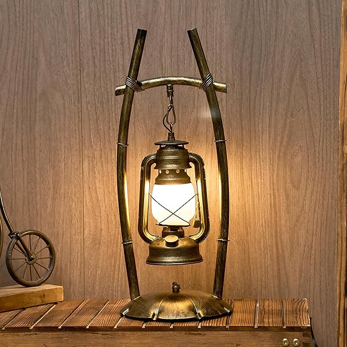 Vintage Table Lamp Bronze Antique Desk Lamp for Farmhouse Nightstand Table Lamp Bulb Included for Office,Living Room (Yellow Brown Elen Shade, 23×8.6'')
