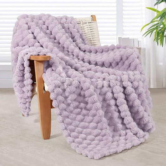 Whale Flotilla Throw Blanket for Couch with Jacquard Pattern, Fuzzy Soft Cozy Exquisite Blankets for All Season, Warm and Fluffy, 50x60 Inch, Lilac