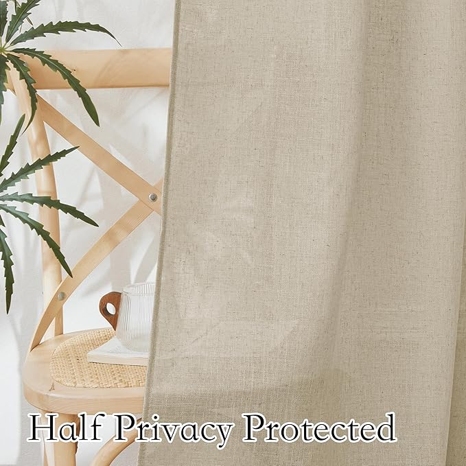 RYB HOME Beige Linen Curtains for Living Room, Rod Pocket Soft Thick Linen Burlap 72 Inch Length Light Filtering Privacy Assured for Home Office Dining Room, W 34 x L 72 inches, 2 Panels Set