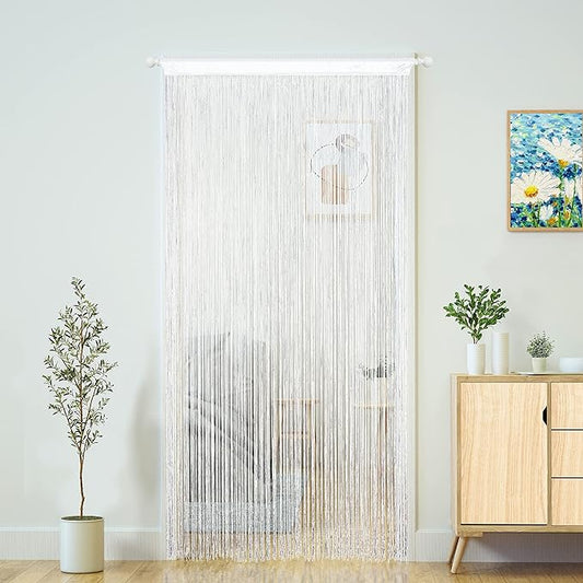Doorway String Curtain Door Curtains,Boho Hippie Hanging Patio Tassels Screen Room Decor Bedroom Wall Window Closet Kitchen Living Room Fringe Divider Panel Laundry Room(39×110in/100×280cm, White)