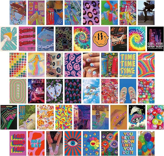 LA MAISON COZY 50PCS Boho Wall Collage Kit, Boho Room Posters Art Print, 4x6'' Vintage Wall Decor Gift for Teen Girls' Dorm Room