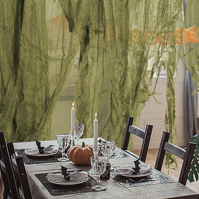 RunNico 400x36 Inch Large Size Green Halloween Creepy Cloth Decoration,Spooky Gauze Cloth,Halloweens Haunted Cheesecloth for Stairway,Wall,Window Decorations,Outdoors Doorways Decor