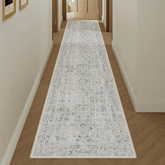 Black Runner Rug 2x12 Hallway Machine Washable Kitchen Vintage Distressed Non Slip Long Carpet Indoor Retro Floral Bedroom Accent Throw Rug for Bathroom Office Laundry Dining Room