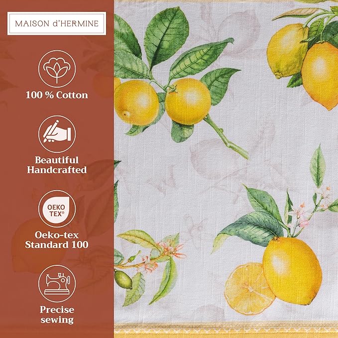 Maison d' Hermine Placemats Set of 4 100% Cotton Washable Cloth Place Mats, Reusable Table Mats for Kitchen Dining Decoration, Party, Wedding, Restaurant Spring/Summer (Limoncello, 13" x 19")