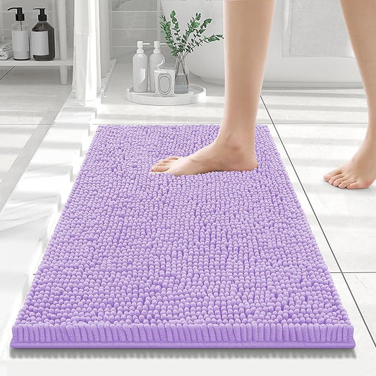 Smiry Luxury Chenille Bathroom Rugs 24x16, Extra Soft and Absorbent Shaggy Bath Mat, Machine Washable, Non-Slip Plush Carpet Runner for Tub, Shower, and Floor, Home Decor Accessories, Purple