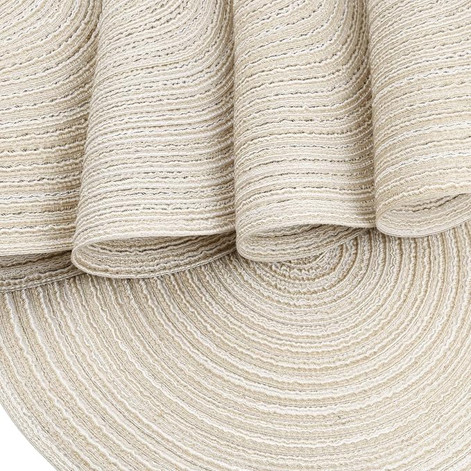 Topotdor 14 Inch Round Placemats Heat-Resistant Stain Resistant Anti-Skid Washable Polyproplene Table Mats Placemats (Beige, Set of 4)