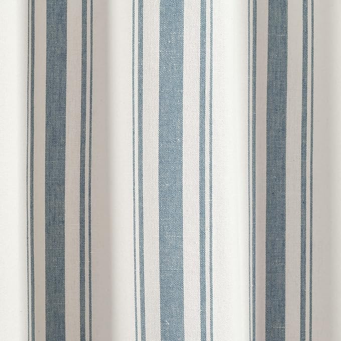 Lush Decor Farmhouse Stripe Yarn Dyed Cotton Window Curtain Panel Pair, 42" W x 84" L, Blue - Classic Modern Rustic Charm - Eco Friendly Cotton Fabric, Rod Pocket, Farmhouse stripe